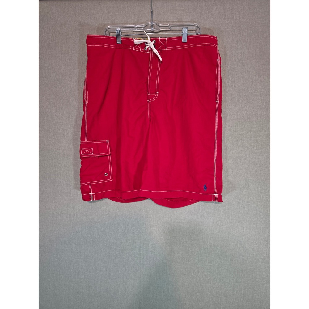 Polo Ralph Lauren Mens Red Swim Trunks XL Board Shorts Cargo Pocket Mesh Lined